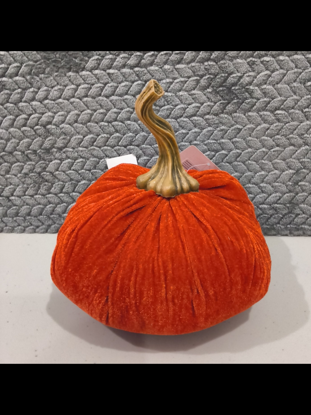 Plush Orange Velvet Pumpkin with Gold Stem